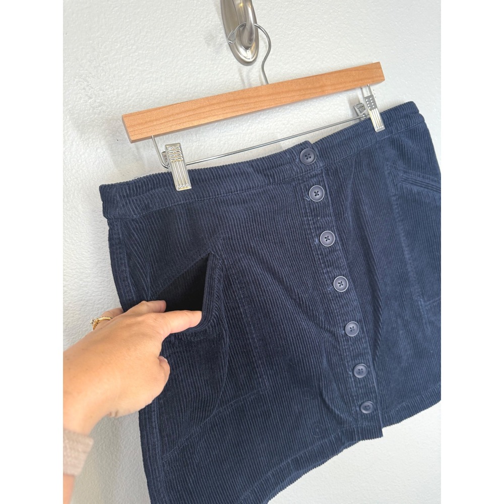 Marine Layer Corduroy Navy Blue Skirt Womens Sz 12 Button Front Pockets Academia - Picture 3 of 9